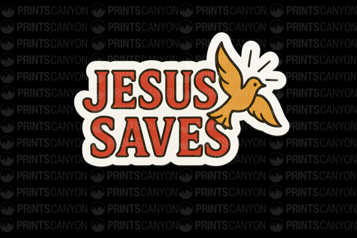 Jesus Saves Sticker with Dove Design for Faith Inspiration and Spiritual Expression