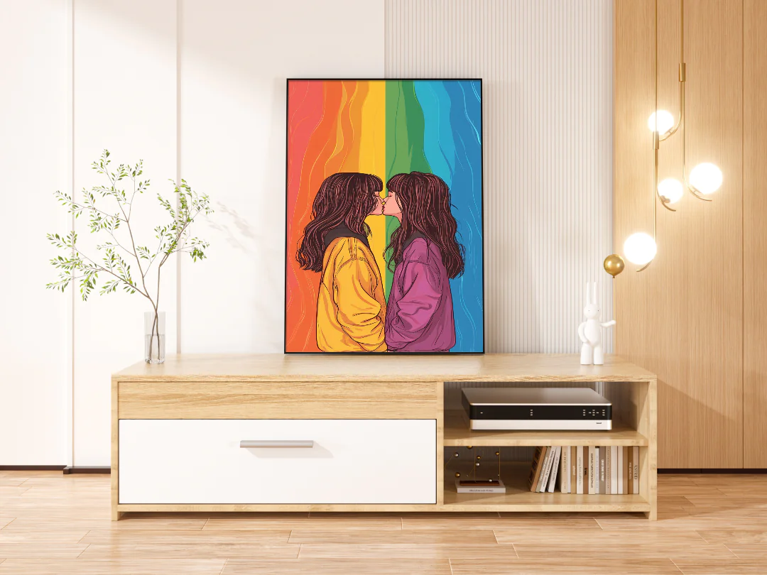 Colorful Love Printable Wall Art 300DPI Kiss Illustration for Home Decor